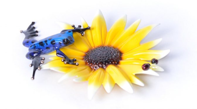 bronze frog and flower by tim cotterill